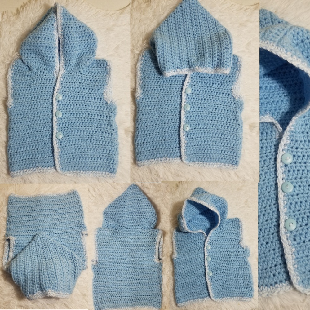 Crocheted Hooded Button Front Vest- Size 18Mos